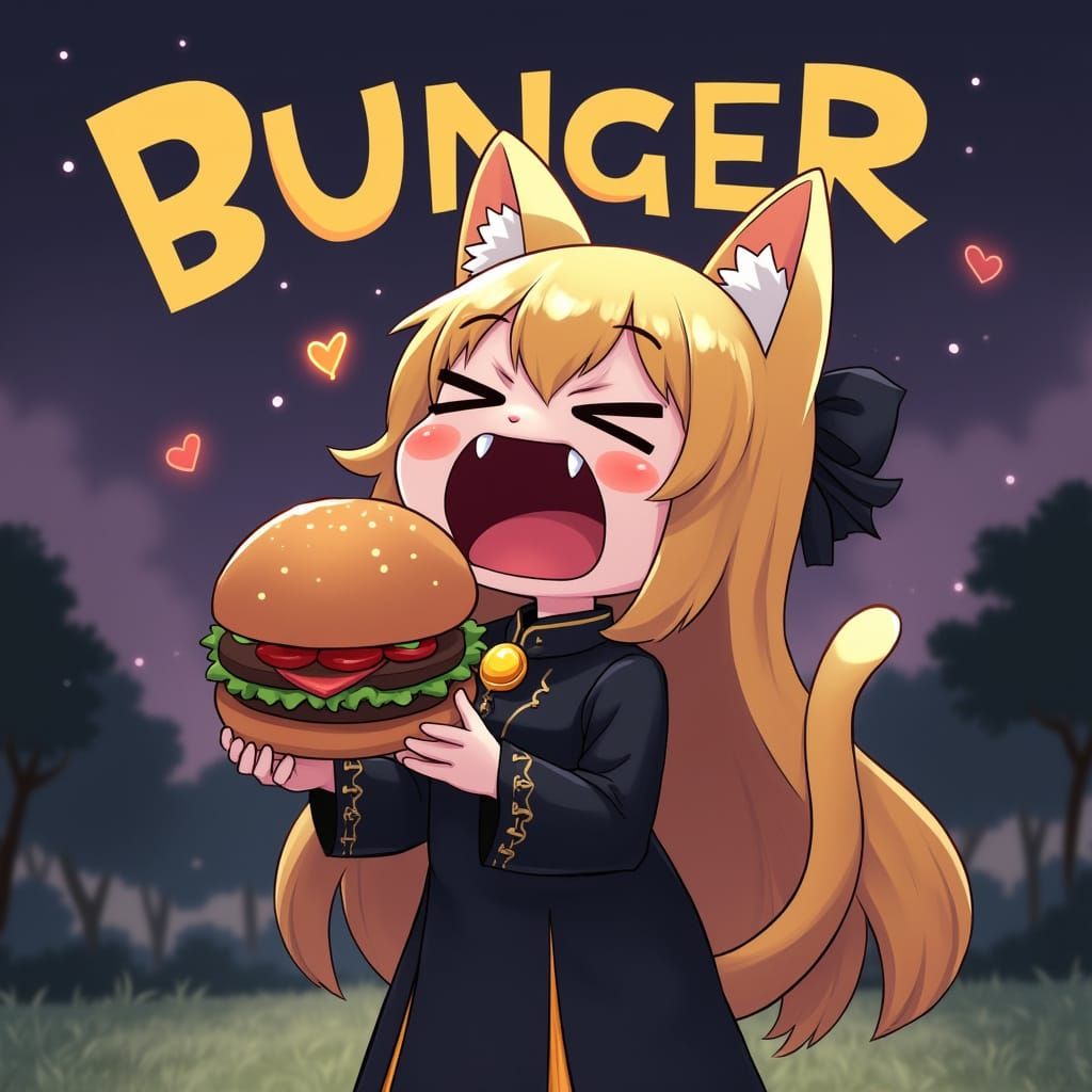 Synthwave Catgirl Ready to Catch a Burger