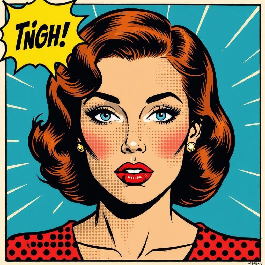 Pop Art Woman with Ben-Day Dots in Lichtenstein Style