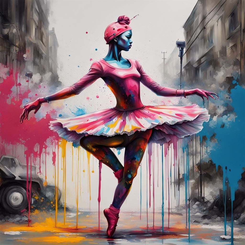 Ballerina Soldier in Graffiti Street Art Style