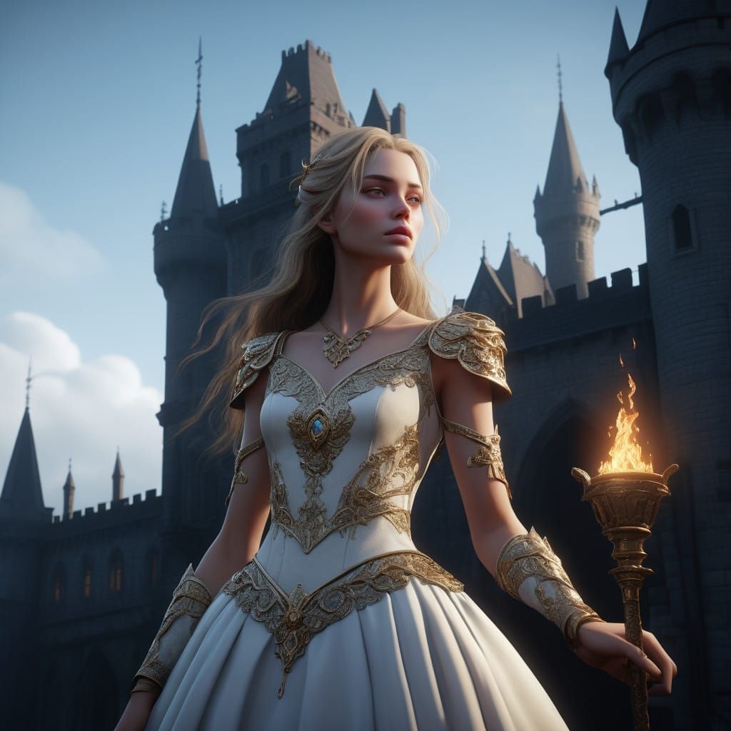 Ethereal Goddess in Gothic Castle Dusk