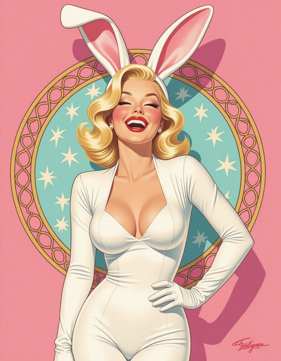 Blonde in Bunny Suit, Pin-Up Art Nouveau Style
