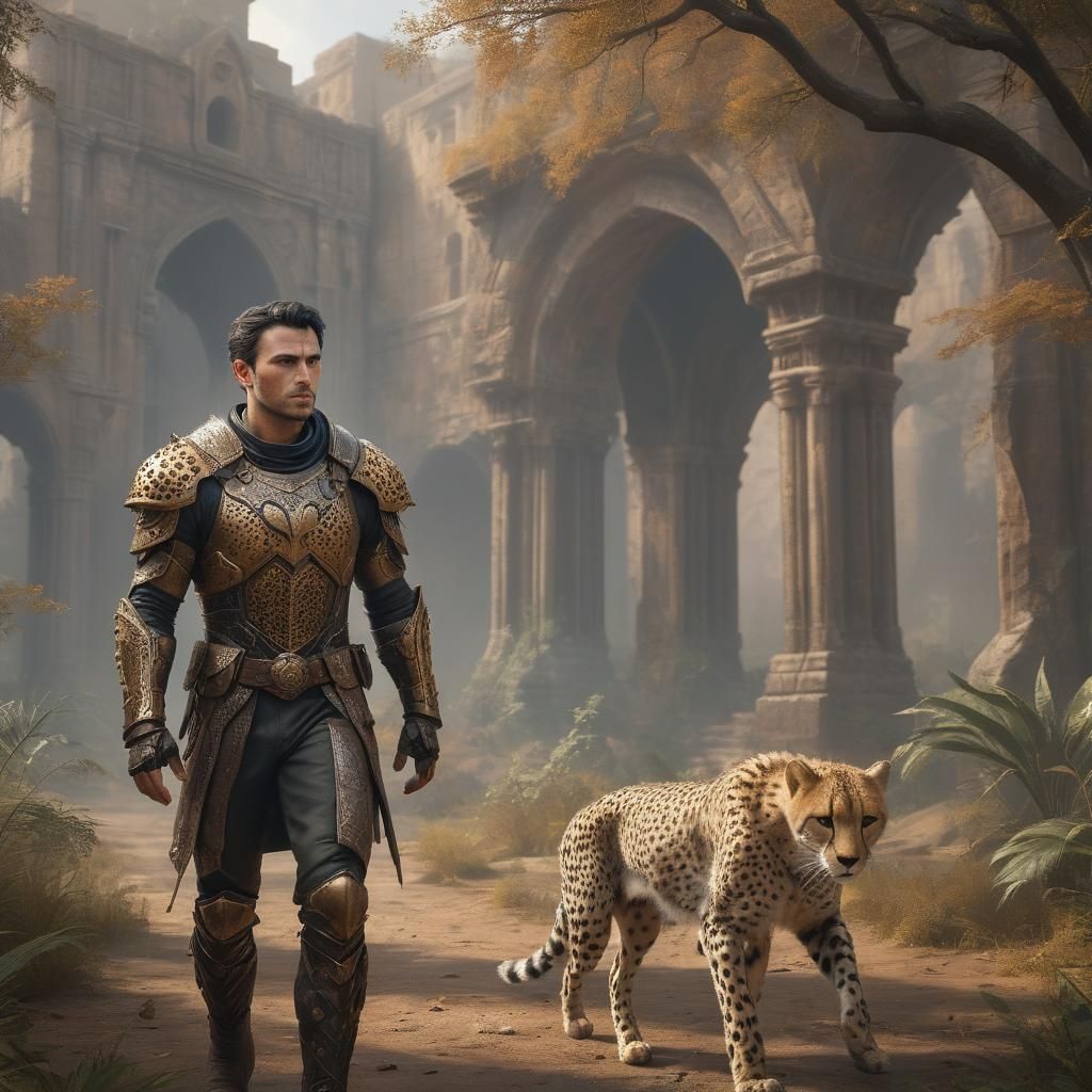 Warrior and Cheetah in Detailed Fantasy Art