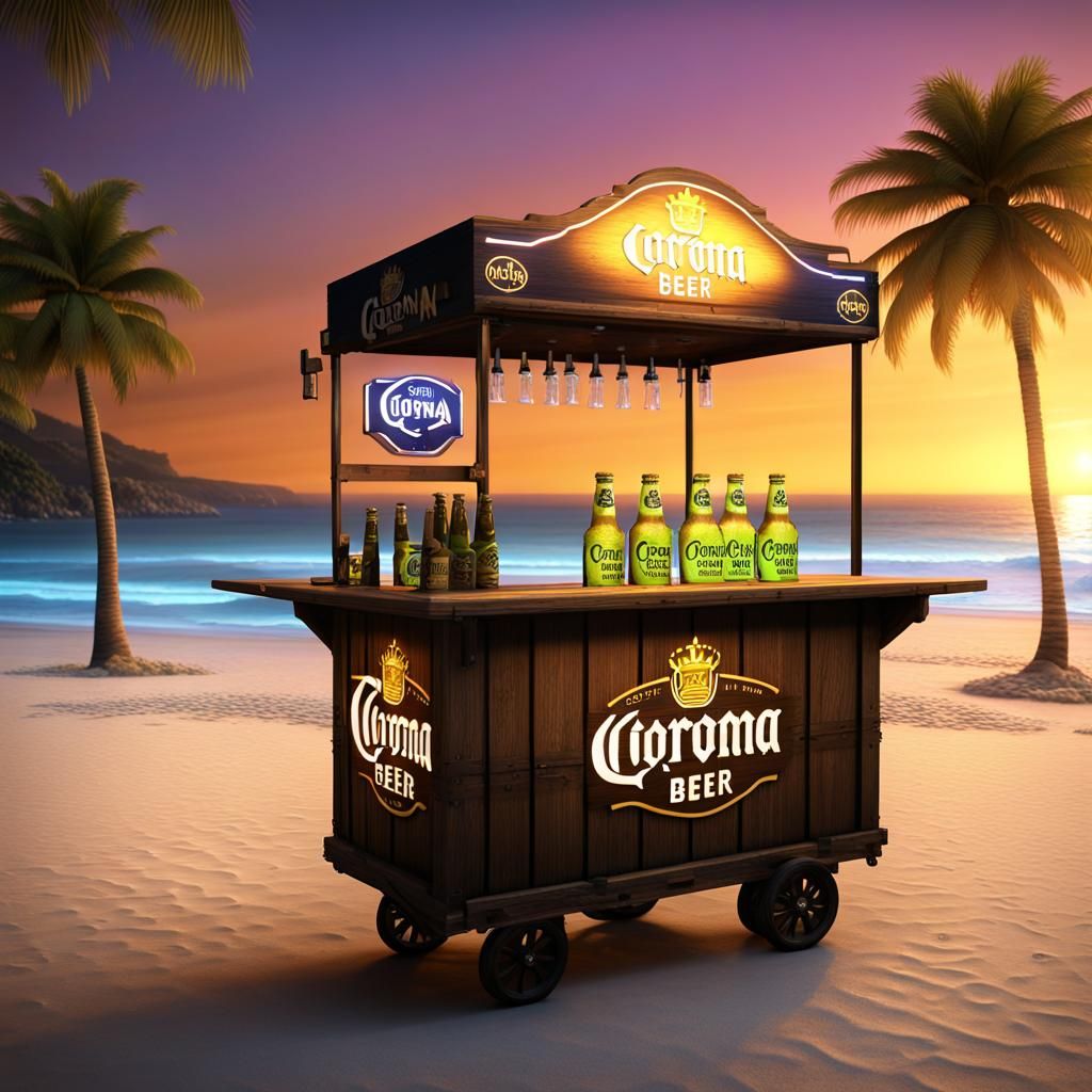 Corona Beer Portable Bar on Beach at Sunset