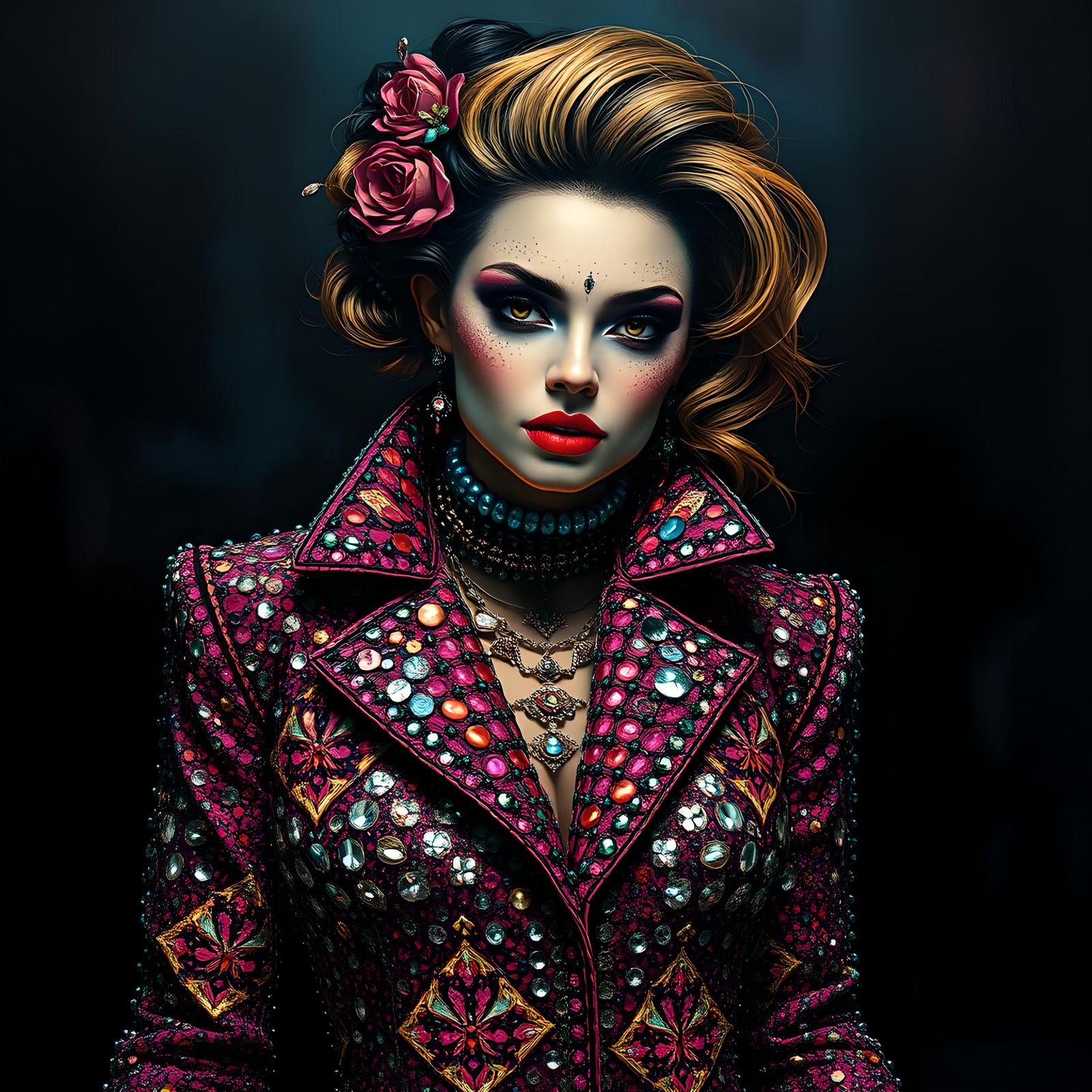 Glittering Woman in Sparkling Rhinestone Jacket