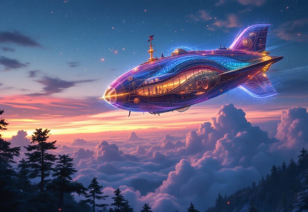 Ethereal Airship Soaring Through Dreamlike Landscape