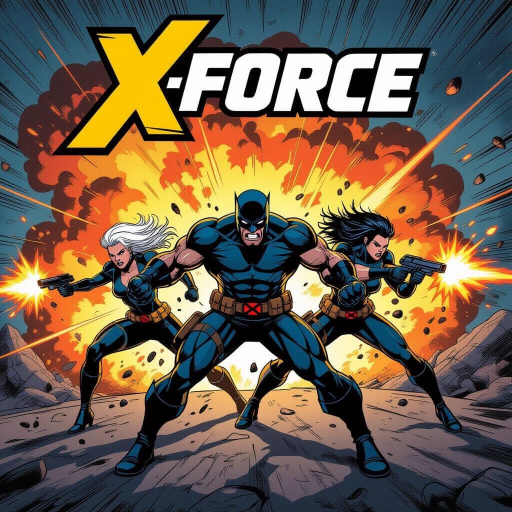 X-Force Comic Team in High-Contrast Battle