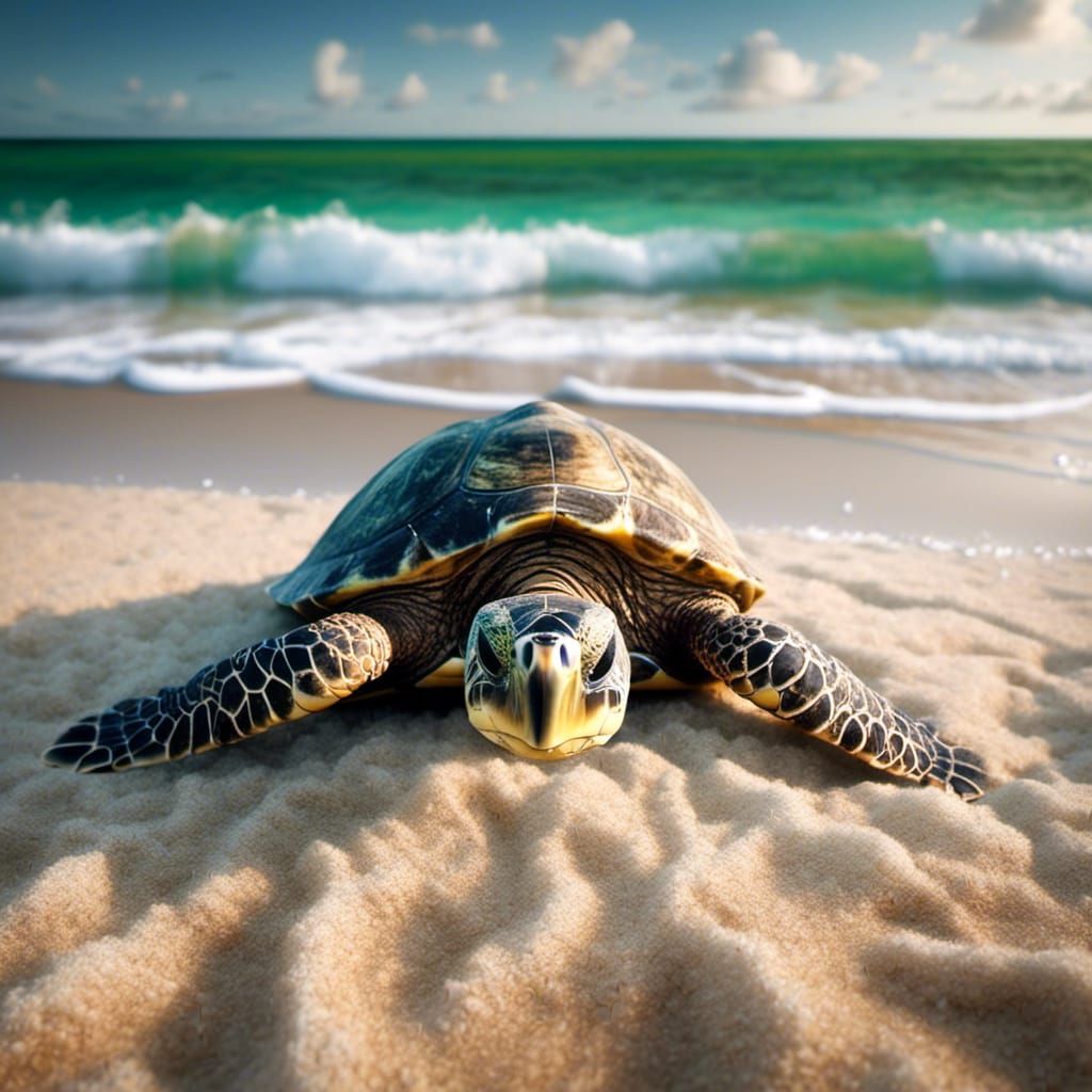 Hawaiian Sea Turtle on Tropical Beach, Macro Photo