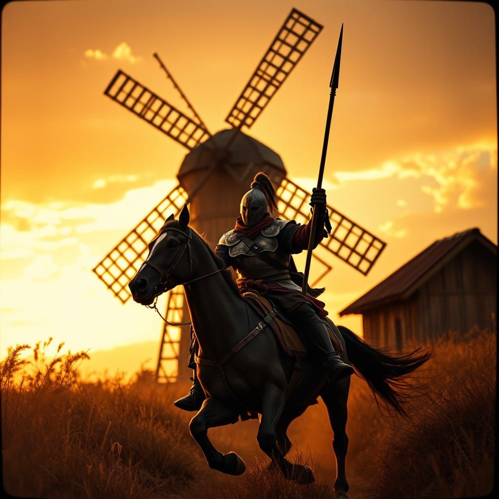 Don Quixote Charges into a Dazzling Sunset