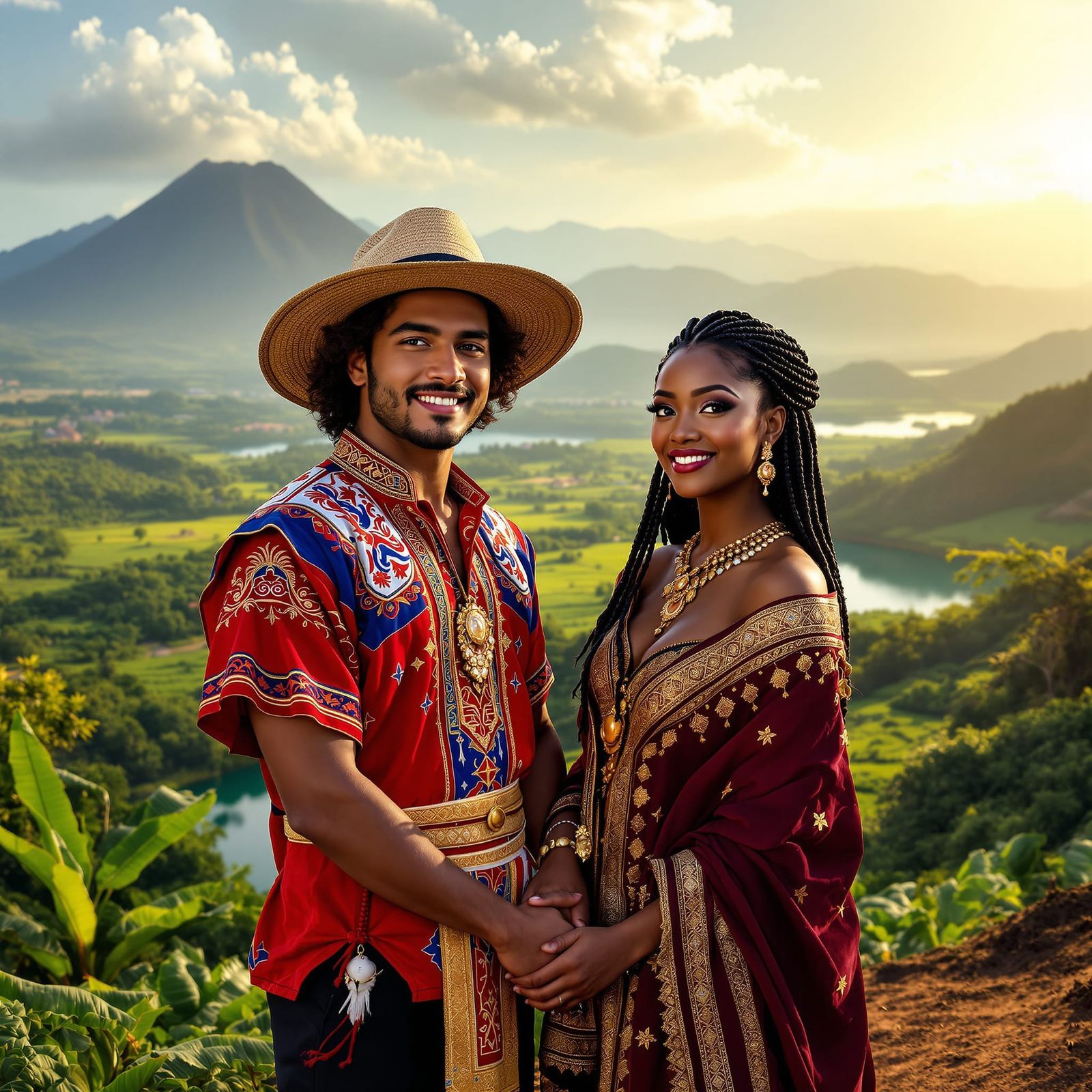 Guatemalan Man and Burundian Woman Embrace Diverse Landscape...