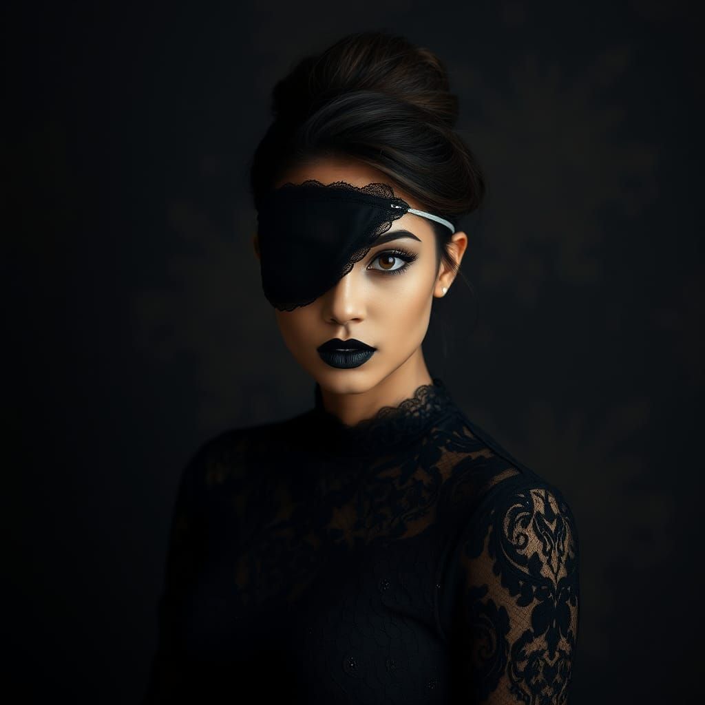 Elegant Woman with Lace Eyepatch, Fine Art Photography