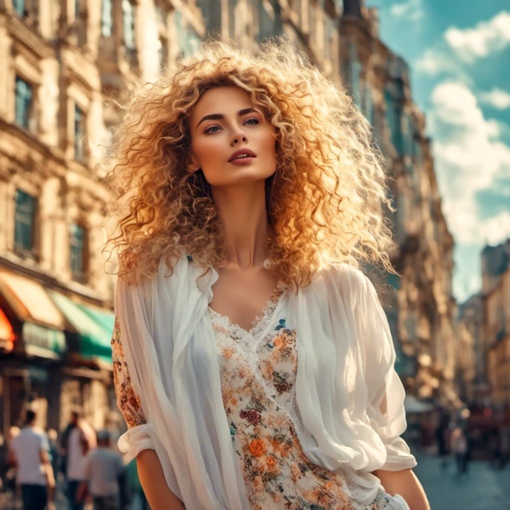 Gorgeous Woman in Colorful City, Stefan Kostic Style