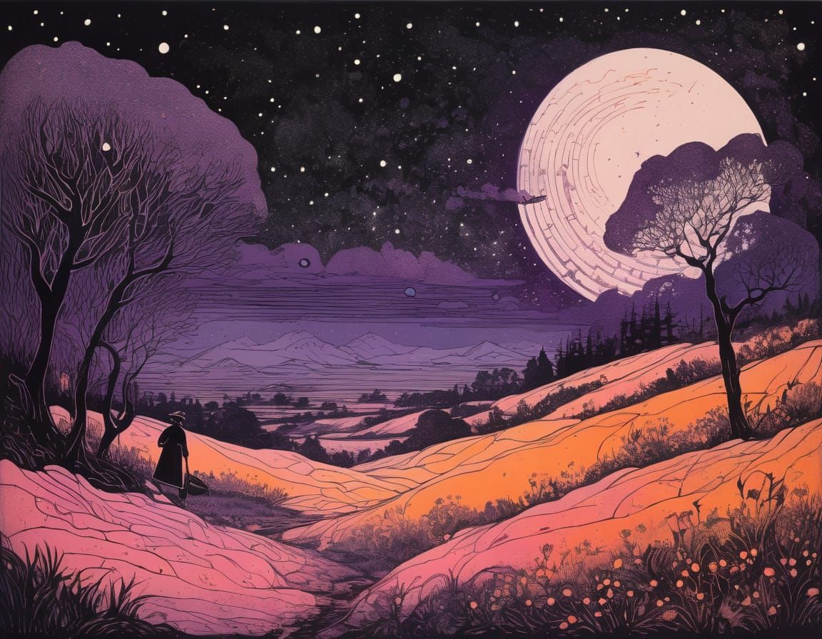 Pastel Hues in Etched Aquatint Style