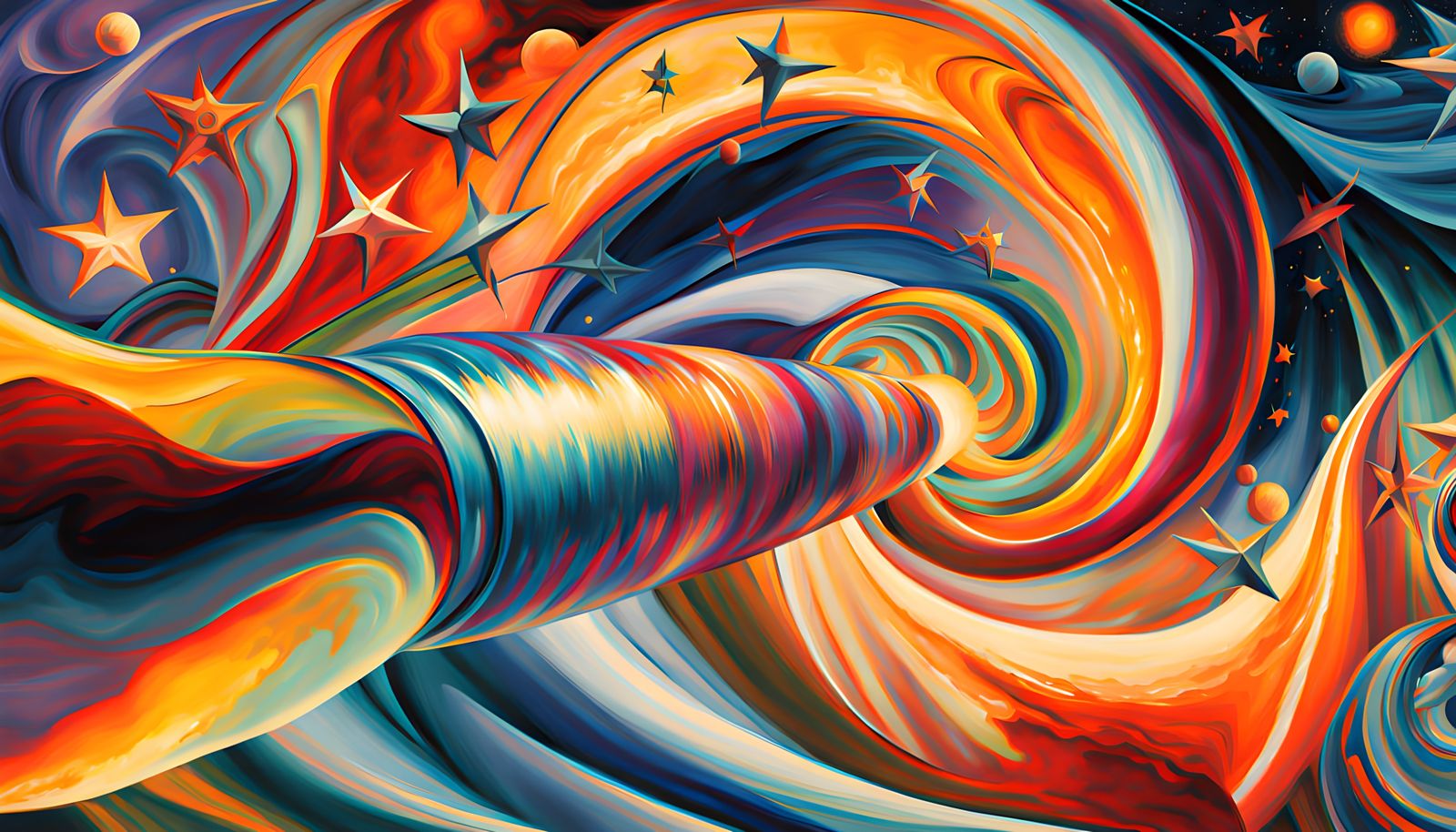 Vibrant Cosmic Whirlpool in Radiant Oil Painting