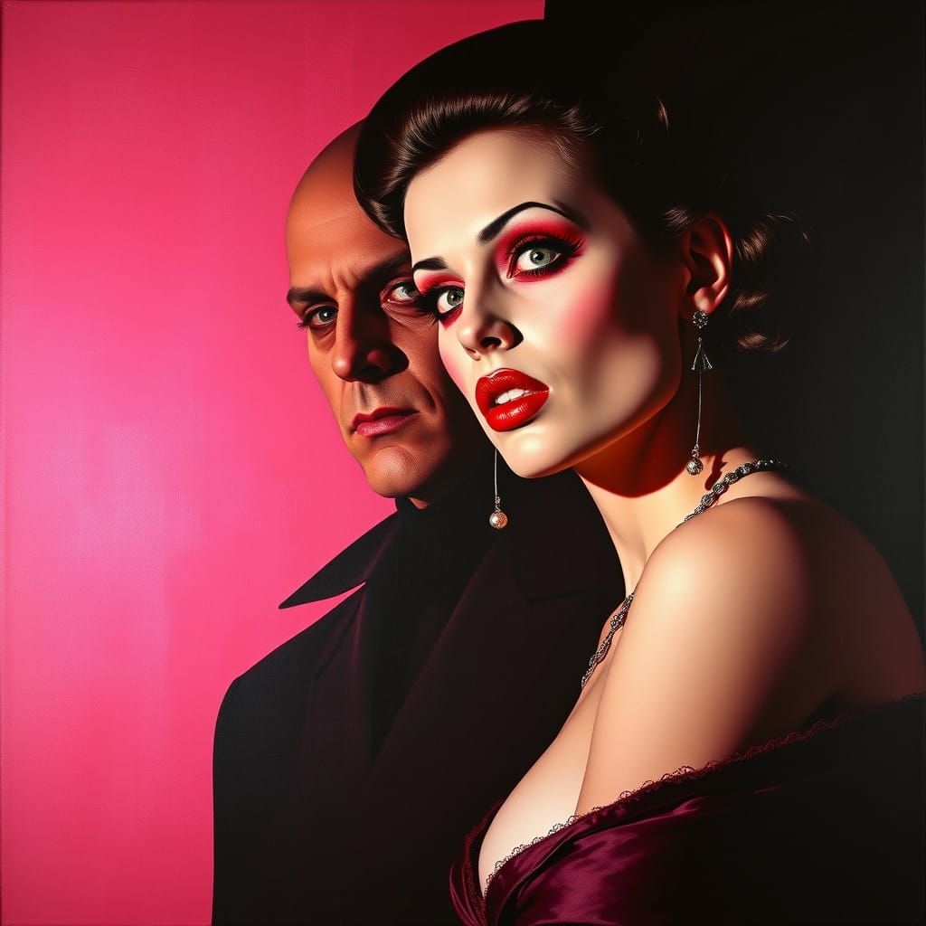 Surreal Gothic Pinup of Nosferatu in Pink and Burgundy