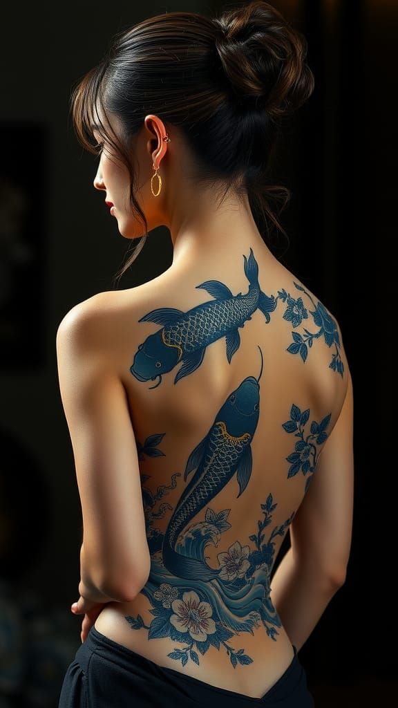 Japanese Tattoo Art: Woman with Dragon and Koi