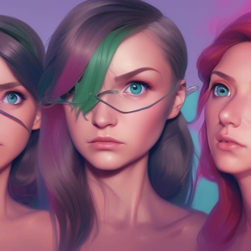 Powerpuff Girls Portrait in Hyperdetailed Art Nouveau Style