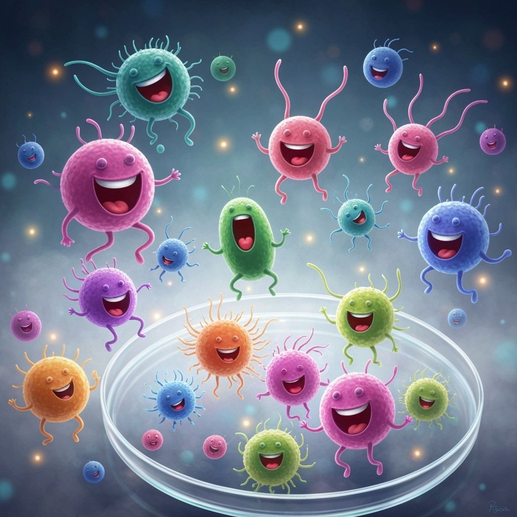 Colorful Microbes Joyfully Play in Petri Dish