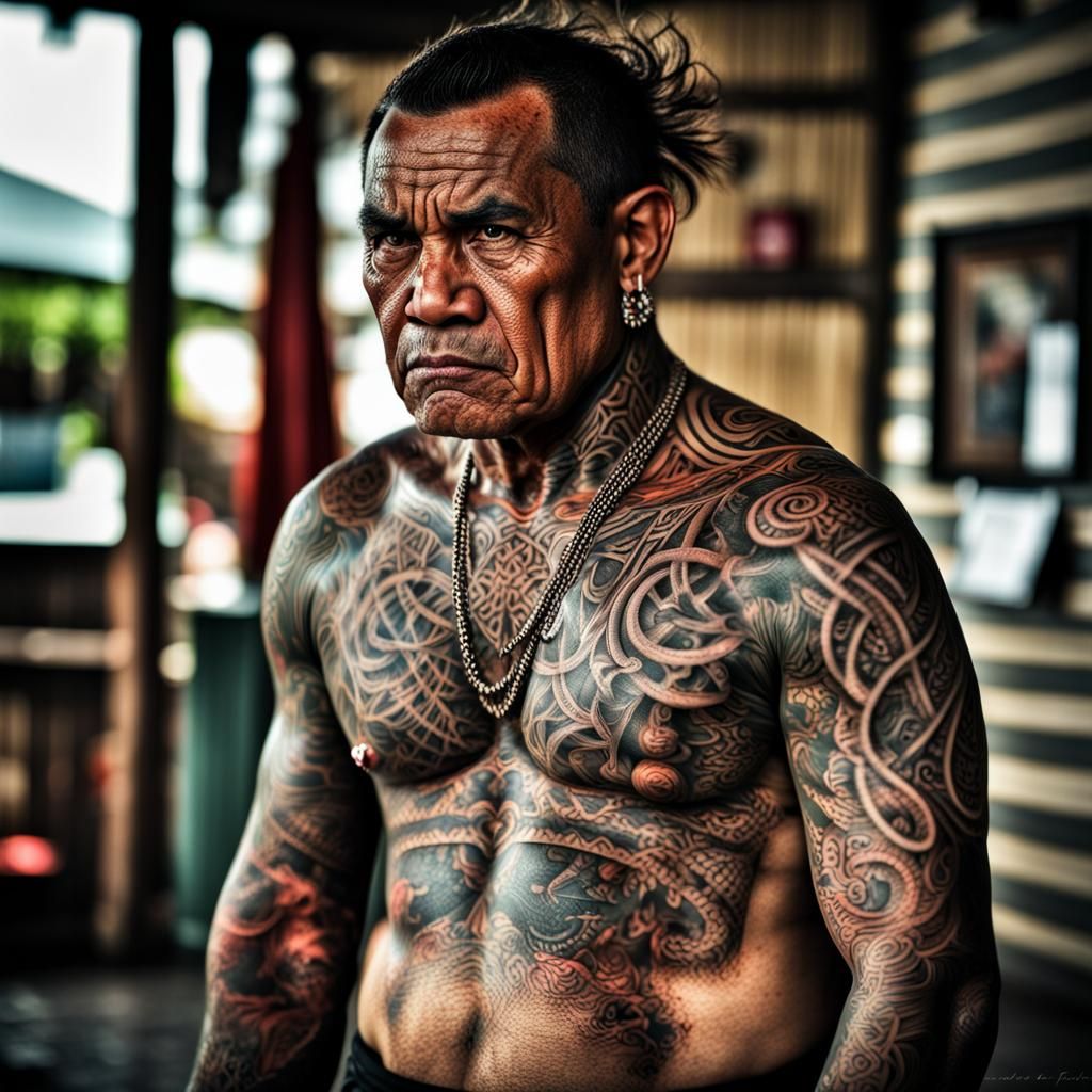 Hyperrealistic Image of Tattooed Samoan Men