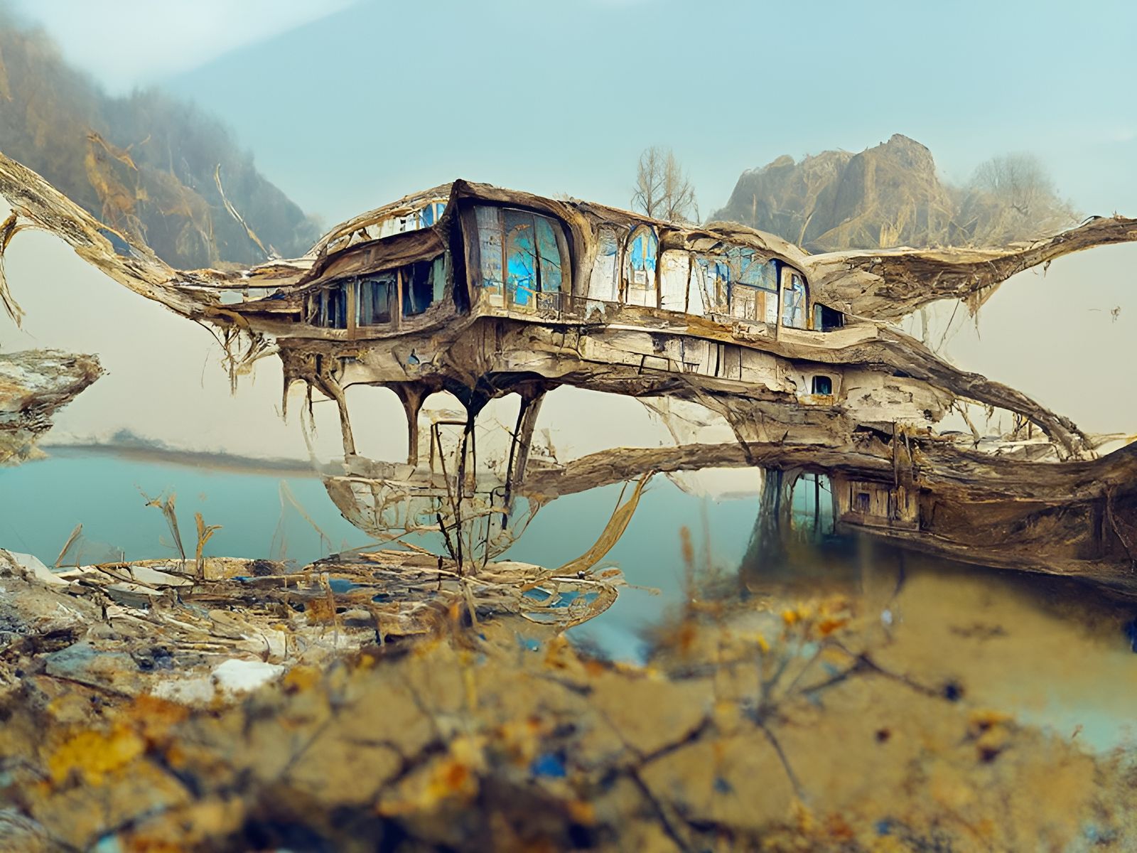 Houseboat in Dried Lake: Fantasy Environmental Art