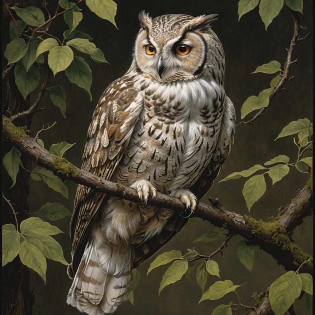 Hyperrealistic Owl in Art Nouveau Style