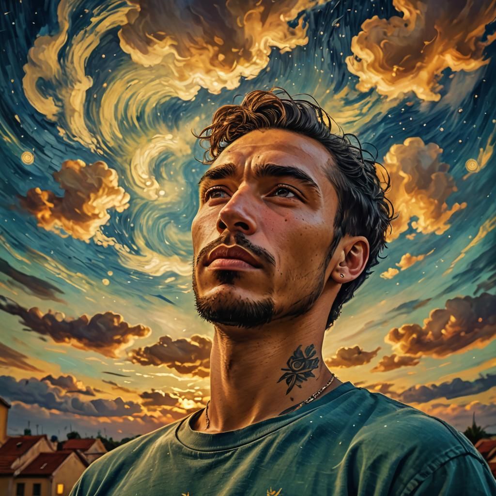 Brazilian Man in Van Gogh Style Portrait