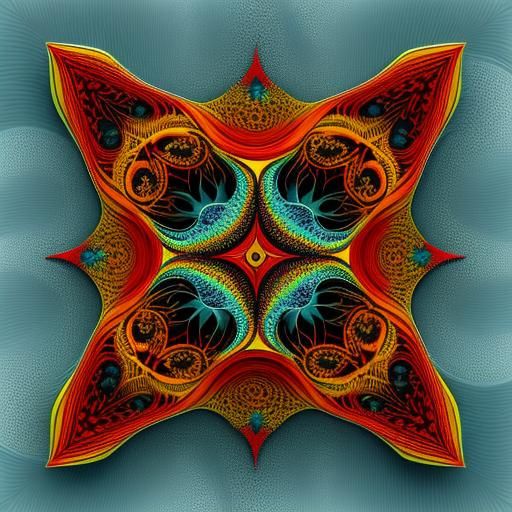 Abstract Red Sun Fractal with Zentangle Elements