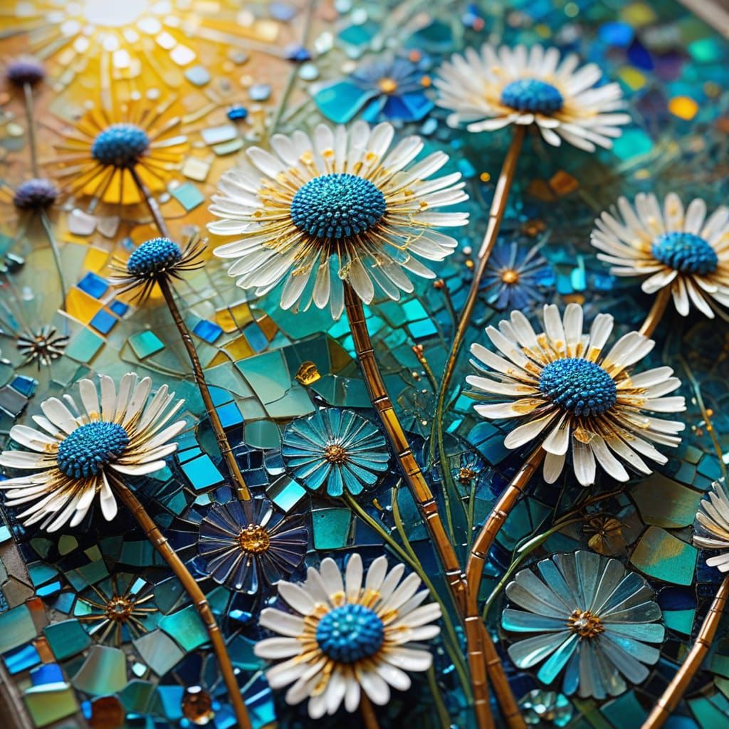 Dandelion Mosaic in Encaustic Mixed Media