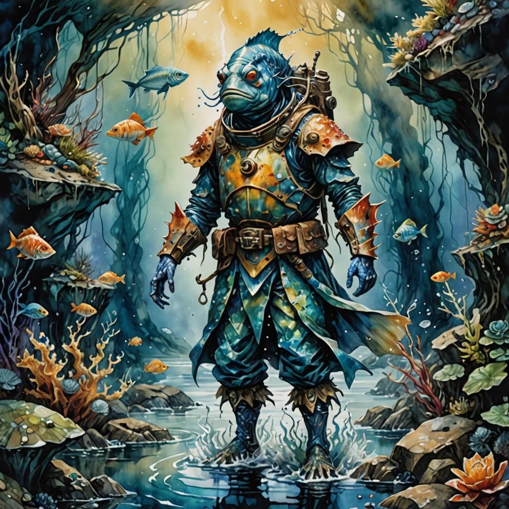 Anthropomorphic Fish Spy in Watercolor Style