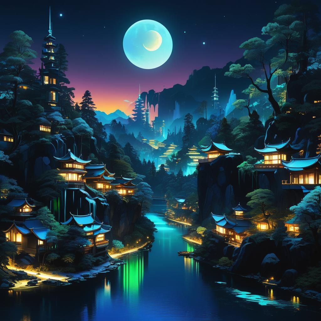 Futuristic Cityscape with Neon Lights, Cyberpunk Style