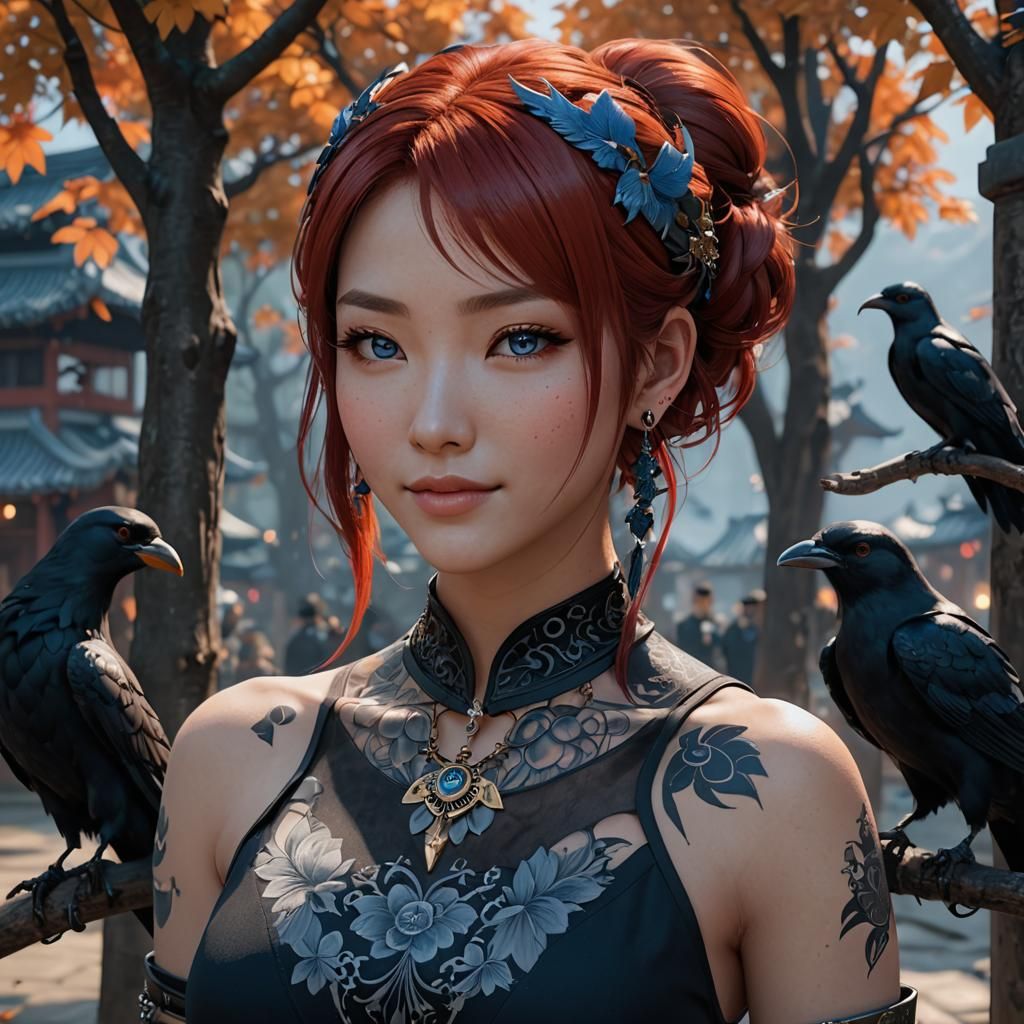 Anime Style Portrait of a Red-Haired Girl