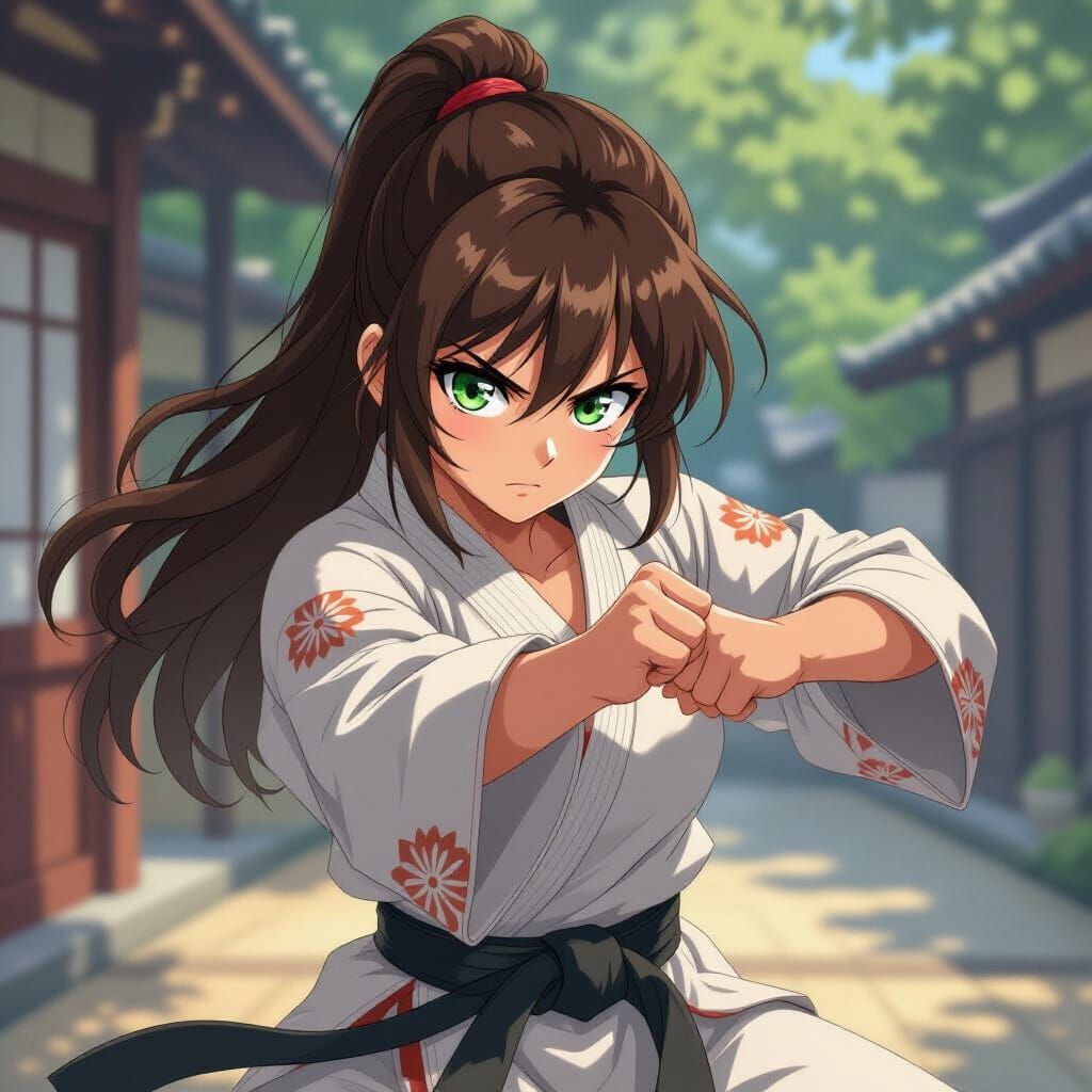 Anime Martial Arts Fighter in Expert Kimono