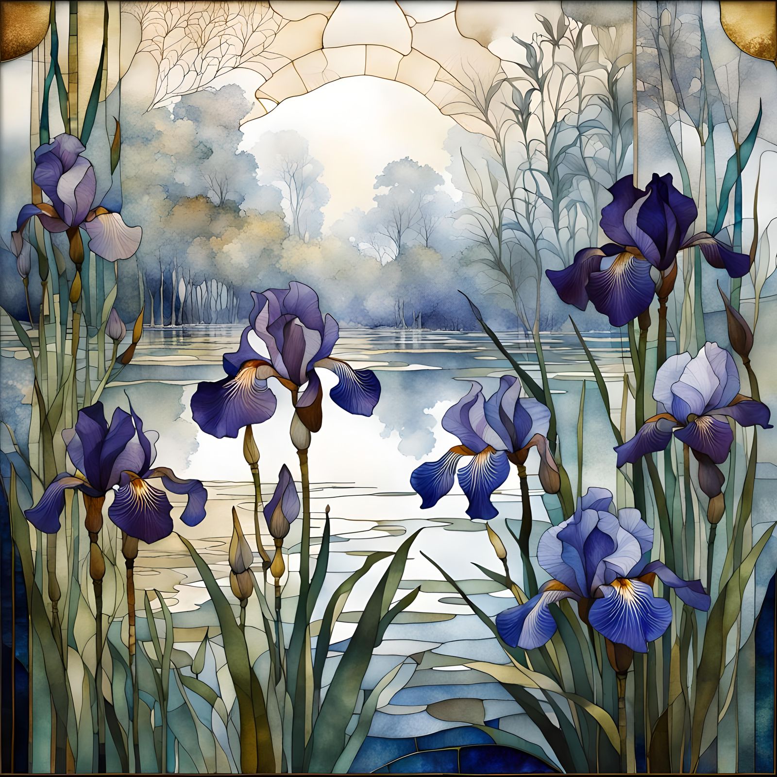 Irises Reflected: Double Exposure in Art Brut Style