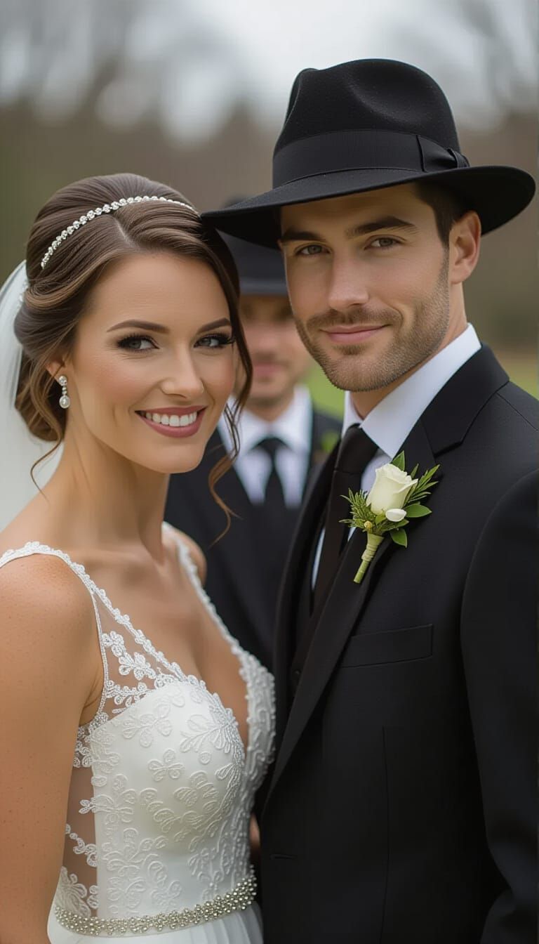 Mysterious Man Lurks Behind Wedding Couple in Vintage Photo