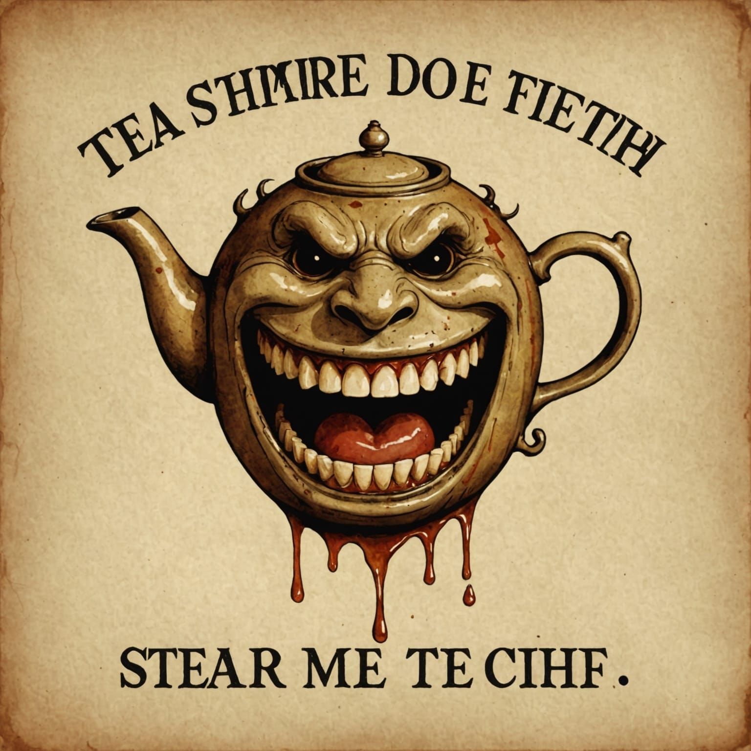 Humorous Tea Stained Character with Sharp Teeth