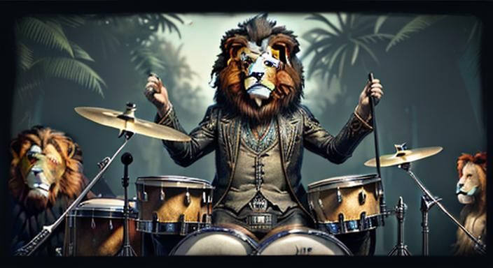 Roaring 20s: Lion Drummer in Animal Big Band
