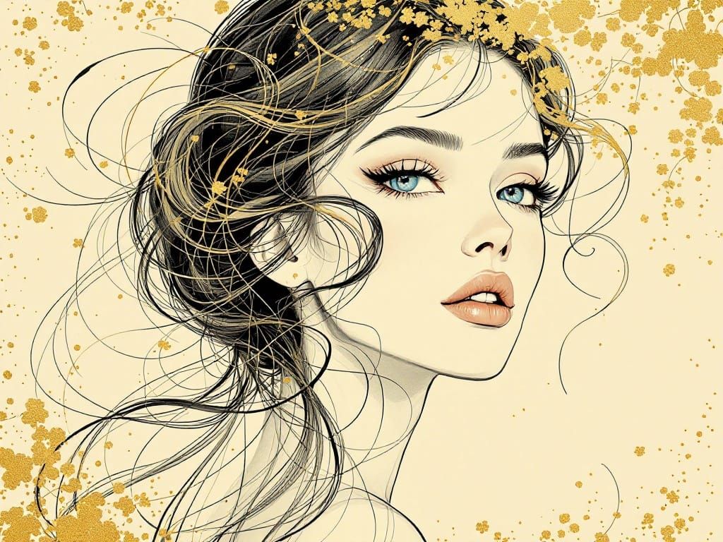 Ethereal Beauty in Golden Linework
