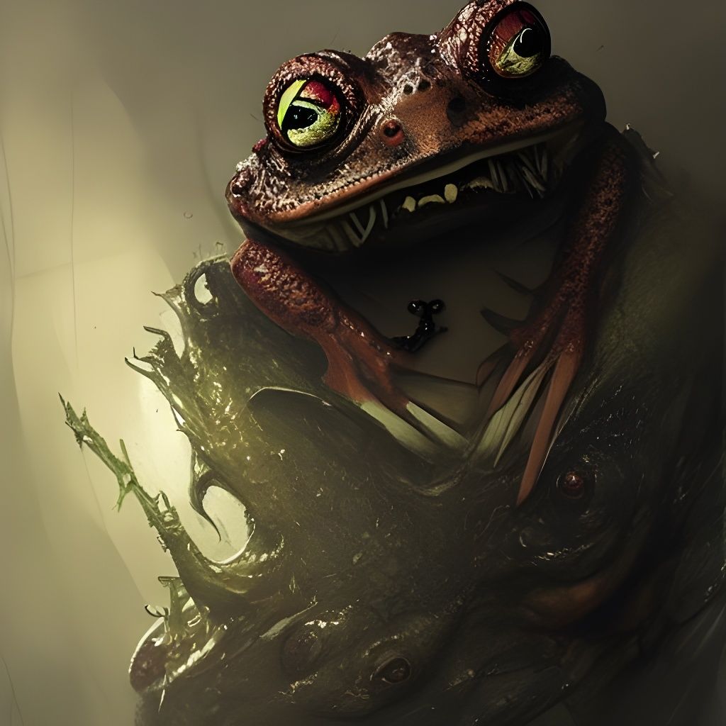 Realistic Three-Eyed Toad Devouring a Mutant