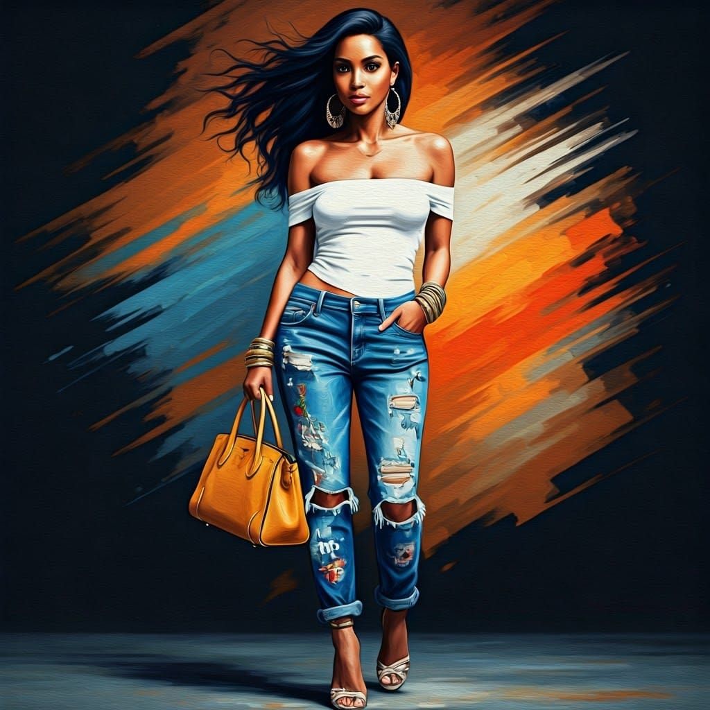 Regal Woman in Abstract Oil Painting Style