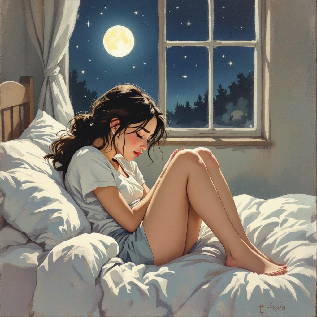 Emotional Moonlight: A Woman's Vulnerable Moment