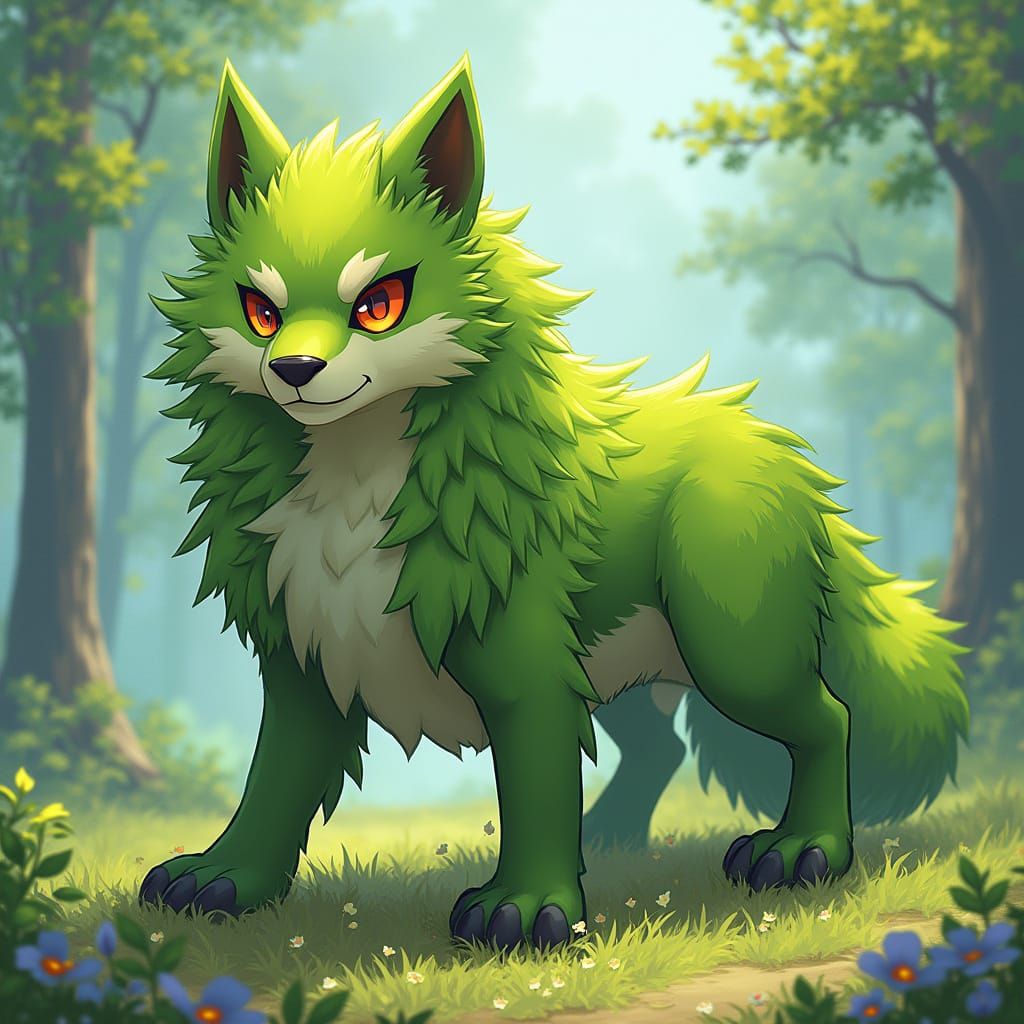Lush Grass Wolf Pokémon in Natural Environment