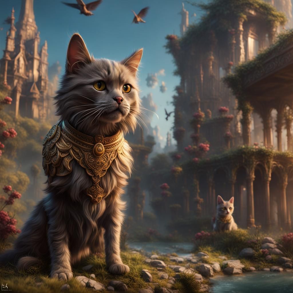 Fantastical Cat and Dog Art in Detailed Matte Painting