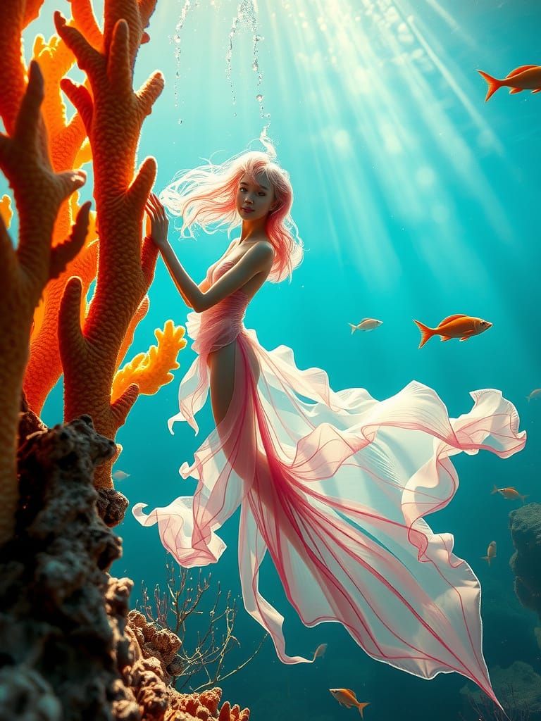 Ethereal Mermaid in Coral Reef