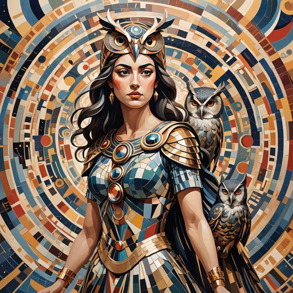 Goddess Athena in Geometric Abstraction Style