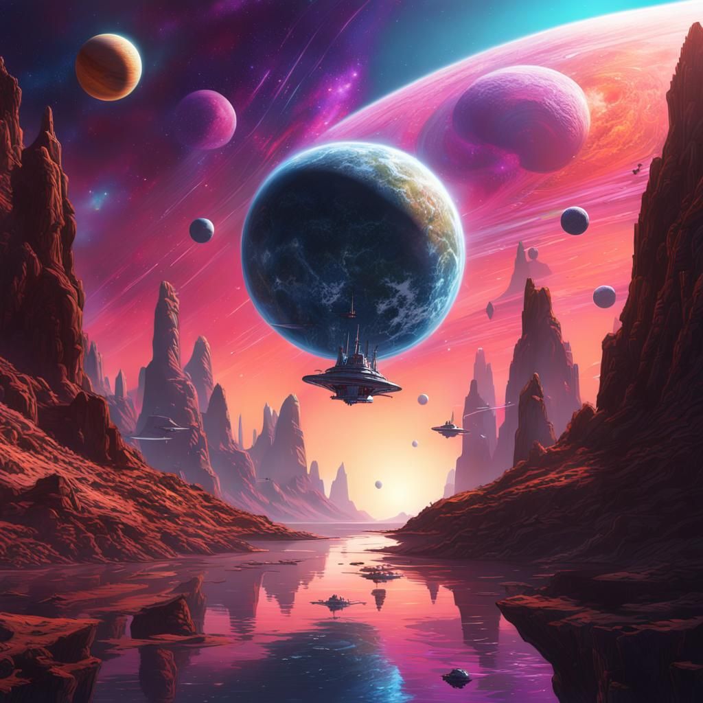 Alien Spaceship in Quantum Space: Hyperrealistic Concept Art