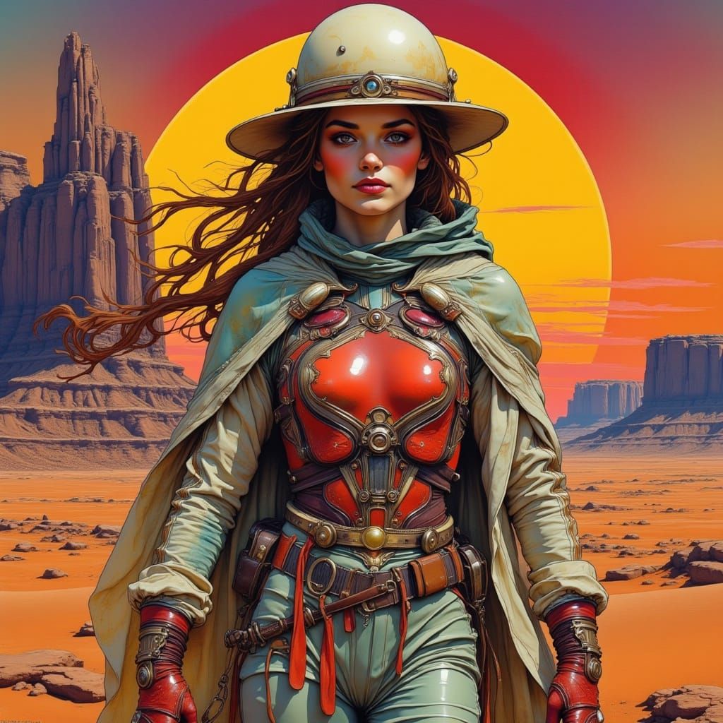 Surrealistic Martian Goddess in Cyberpunk-Inspired Attire
