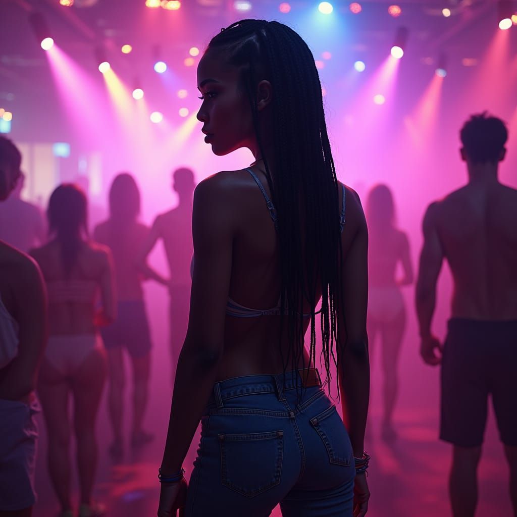 Hyperrealistic Portrait: Woman in Techno-Dance Club