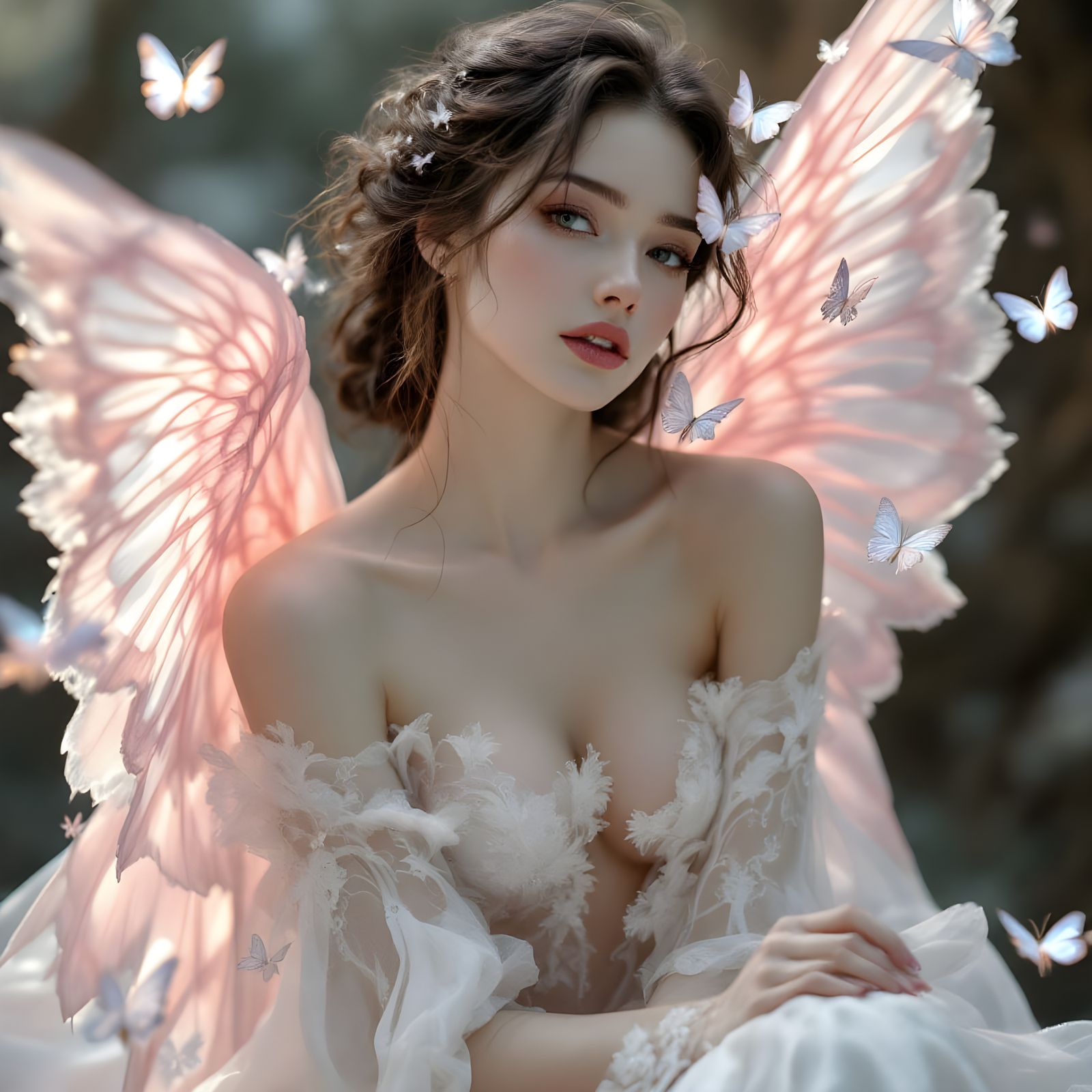 Surreal Portrait of a Woman in Ethereal Gown with Wings and ...