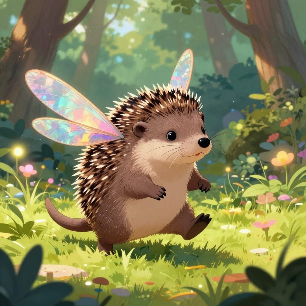 Whimsical Hedgehog Otter Dragonfly Hybrid Creature