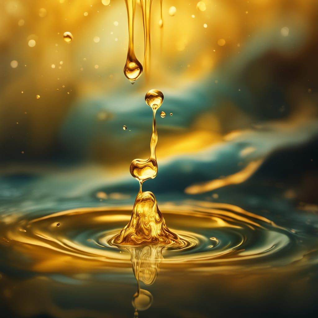 Golden Ink Drop Falling in Water Macro Photography