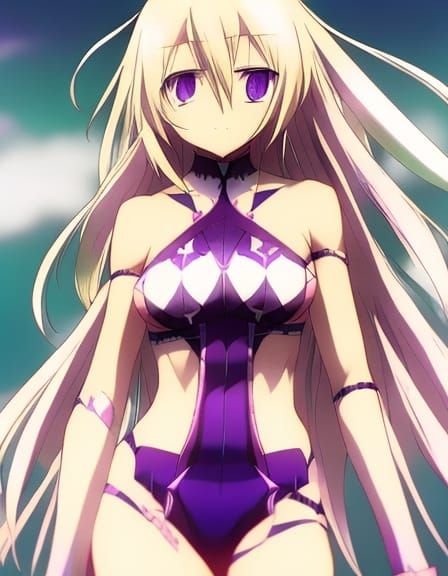 Anime Female Athlete with Purple Bikini and Blonde Hair